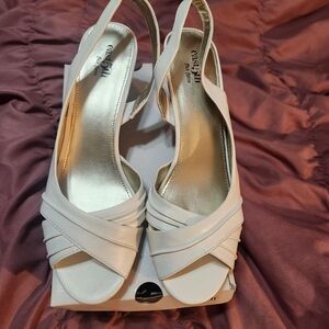 East 5th Cream Peep-Toe Slingback Heels